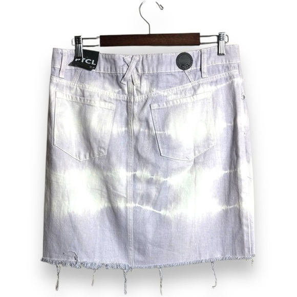 PTCL NWT Chic Lilac and White Tie-dye Denim Distressed Mini Skirt Waist Size 32 - Picture 8 of 16